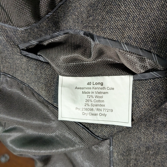 Kenneth Cole Awearness Slim Wool Blend Taupe Classic Business Blazer Jacket 40L - Picture 9 of 9